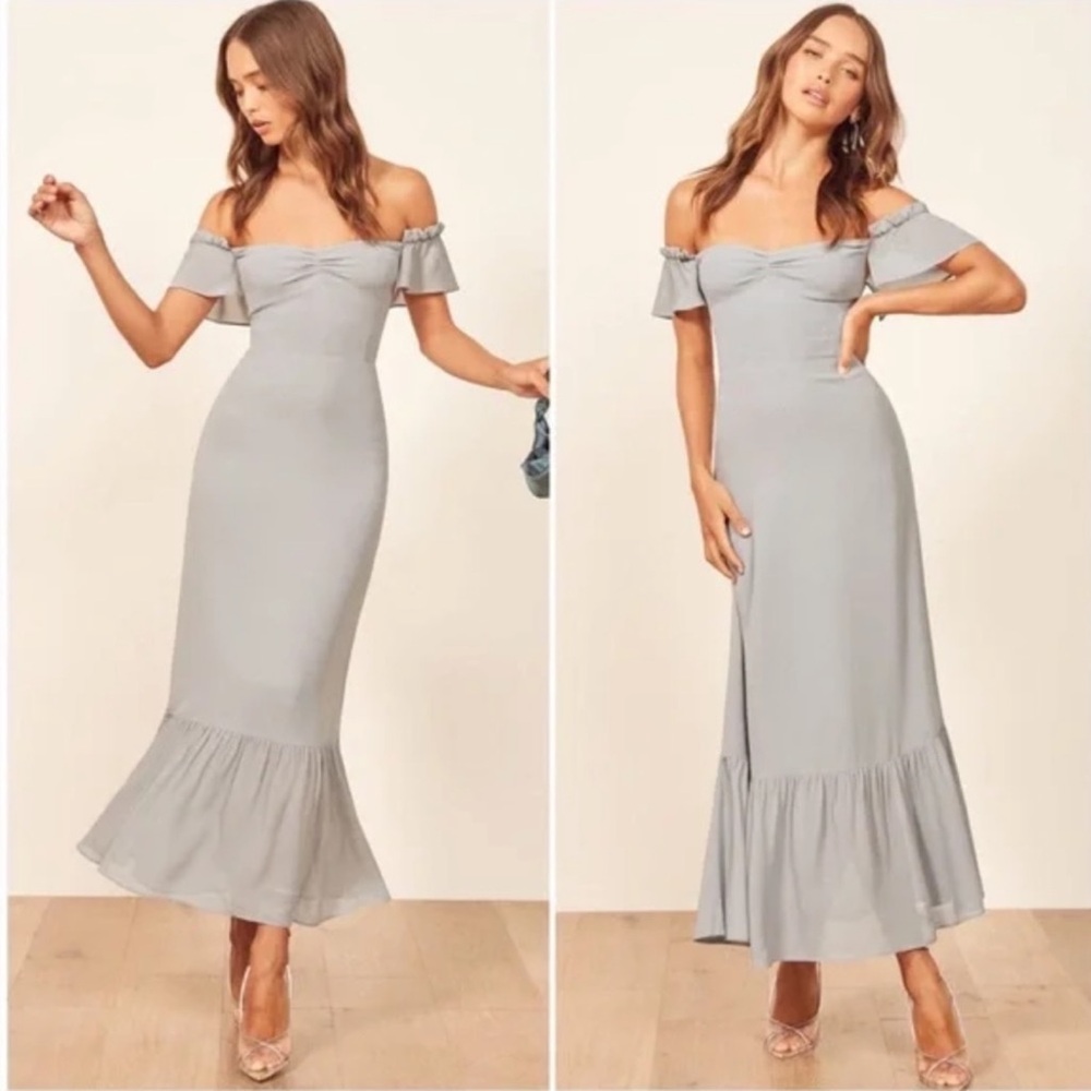 Reformation Butterfly Flutter Sleeve Off Shoulder Ruffle Hem Maxi Dress, Size 8
